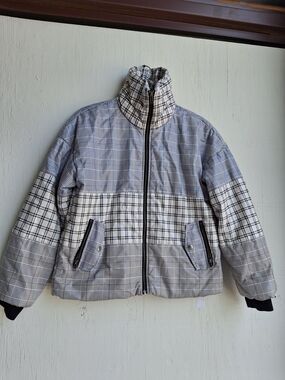 Plaid Puffer Jacket in Mixed Neutrals - Women's Size Xs
